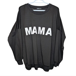 Shein Curve Black w/ White MAMA logo Crew Neck Long Sleeve Sweater Top 1XL